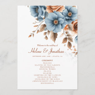 Programme Dusty Blue Terracotta Floral Boho Élégant Mariage