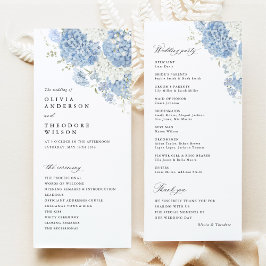 Programme Dusty Blue White Watercolor Wedding Ceremony