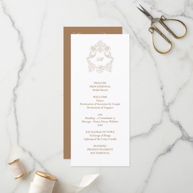 Programme Écriture Classique Sophistiquée Mariage Brun Doré (Devant/Arrière en situation)