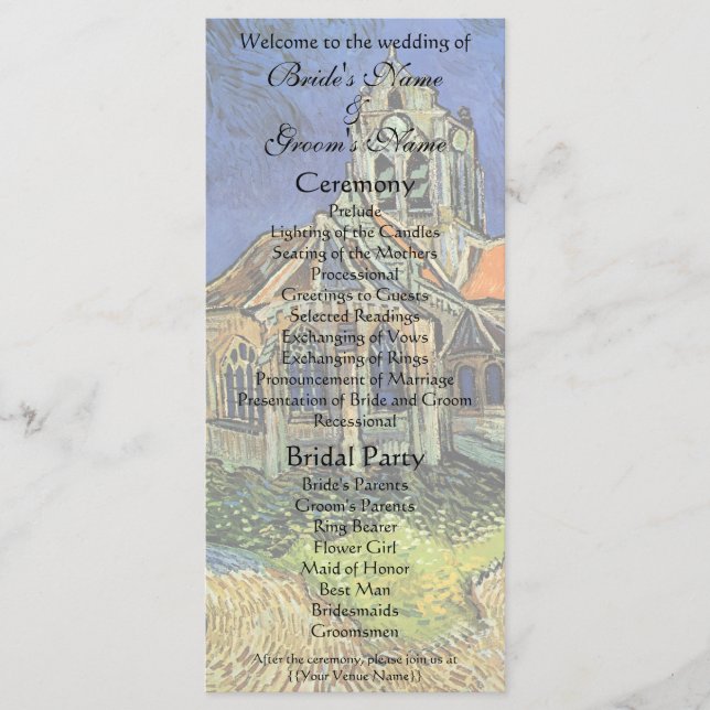 Programme Eglise d'Auvers par Vincent van Gogh Mariage (Devant)