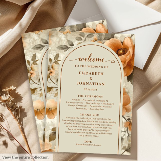 Programme Elegant Boho Burnt Orange Ivory Sage Wedding Day (Elegant Boho Burnt Orange Ivory Sage Program)