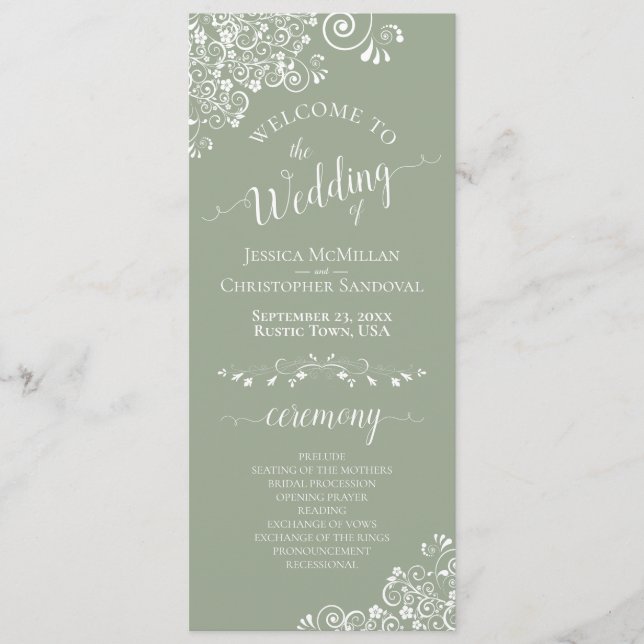 Programme Elégant boucles blanches sur Sage Green Fancy Mari (Devant)