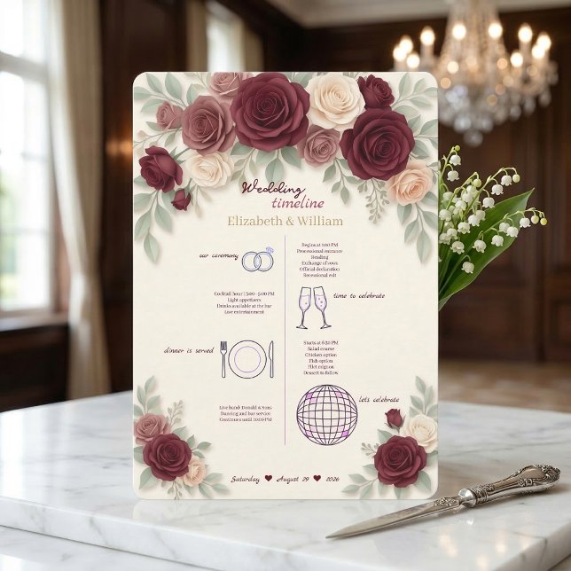 Programme Elegant Burgundy Wedding Timeline Program (Créateur téléchargé)
