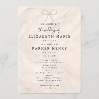 Programme Elegant Champagne Pearl Bow Wedding Ceremony