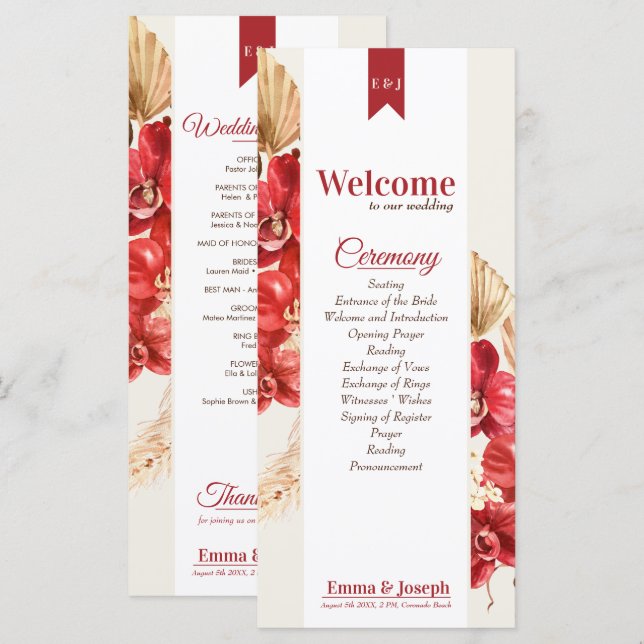 Programme Elégant chic orchidée rouge chute personnalisée Ma (Devant / Derrière)