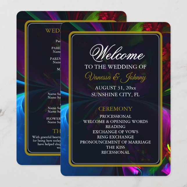 Programme Elegant Classic Modern Floral Pattern #902 Wedding (Devant / Derrière)