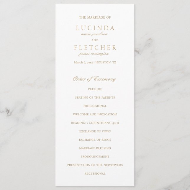Programme Élégant classique or traditionnel Mariage formel (Devant)