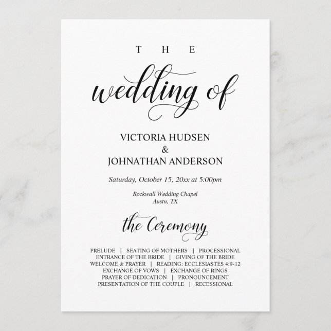 Programme Elegant Classy, Écriture noire, Cérémonie Mariage (Devant)