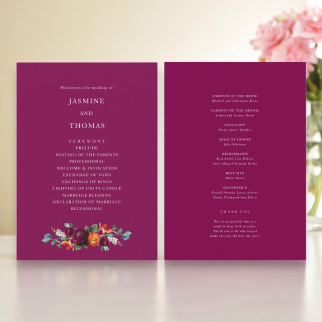 Programme Elegant Deep Pink Floral Wedding Program (Créateur téléchargé)