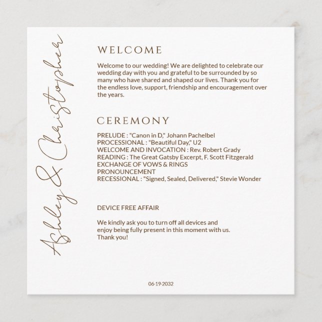 Programme Élégant Fleur sauvage moderne blanc & Mariage de b (Devant)