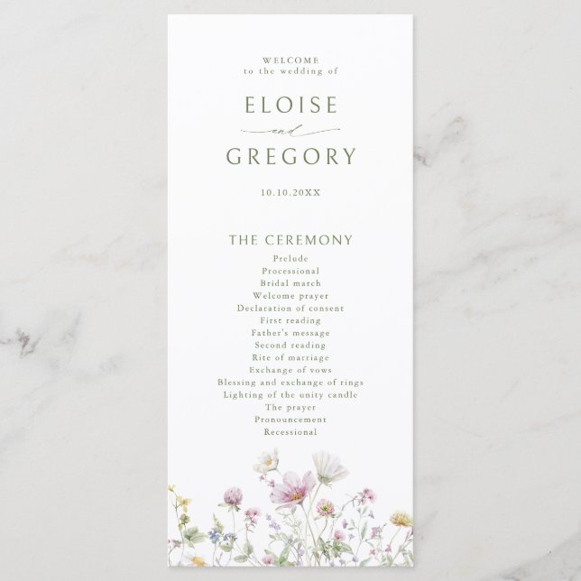 Programme Élégant Fleur sauvage Pastel Soft Mariage botaniqu (Devant)