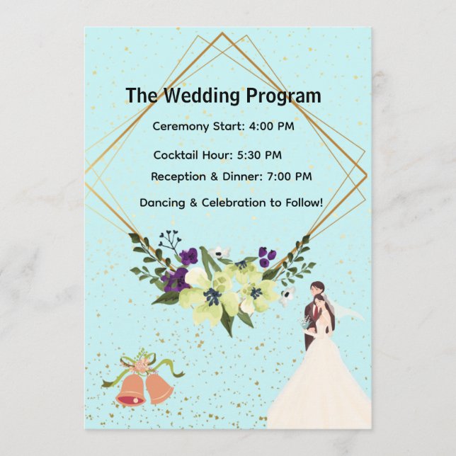 Programme Elegant Gold Geometric Dusty Blue Wedding Program  (Devant)