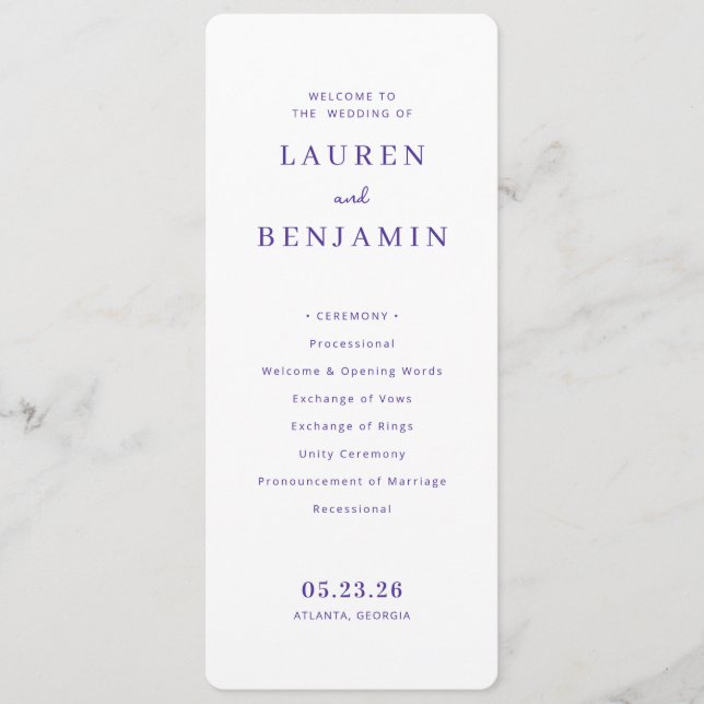 Programme Elegant Lavender Wedding Ceremony Program (Devant)
