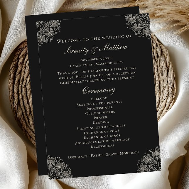 Programme Elegant Mandala Indian Black Boho Wedding Program (Créateur téléchargé)