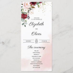 Programme Elégant mariage à la mode bordeaux foncé or rose