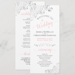 Programme Élégant Mariage Argent Boucles Rose & Gris sur Fon