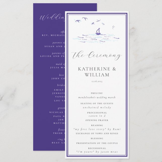Programme Elégant Mariage de cadre marine des vagues nautiqu (Devant / Derrière)