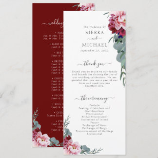 Programme Élégant Mariage de feuillage floral rose-bordeaux