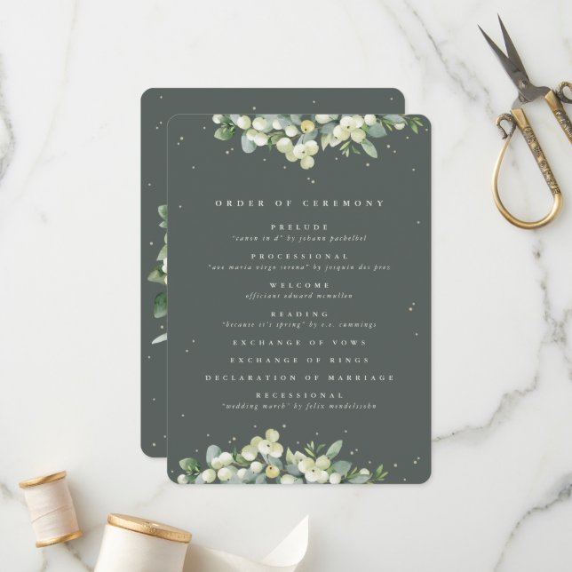 Programme Elégant Mariage d'hiver Eucalyptus & Snowberry Ver (Devant/Arrière en situation)