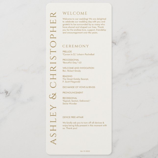 Programme Élégant Mariage d'or moderne (Devant)