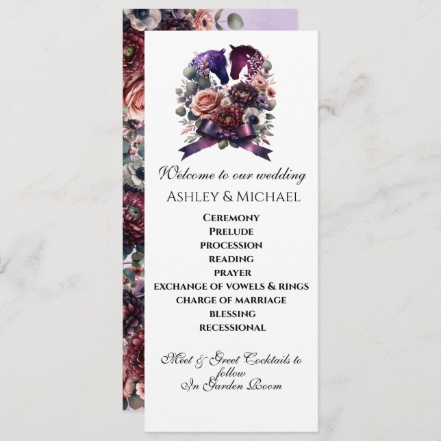 Programme Elégant Mariage équestre aquarelle (Devant / Derrière)