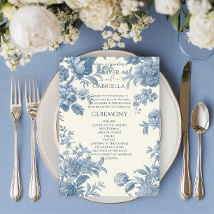 Programme Élégant Mariage Floral bleu toile française