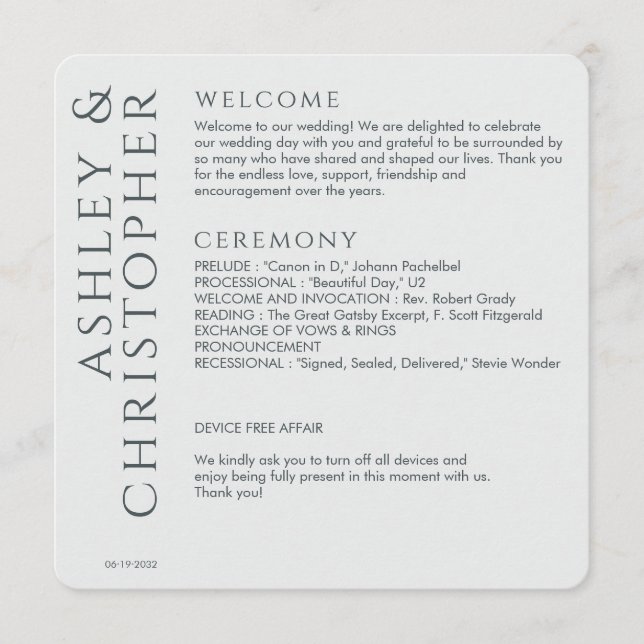 Programme Élégant Mariage moderne Space Grey (Devant)