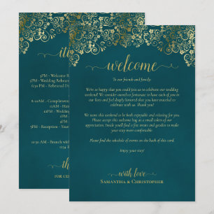 Programme Élégant Mariage Teal & Or Bienvenue & Itinéraire