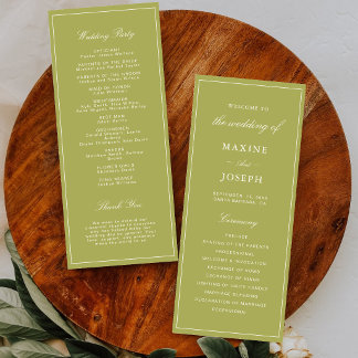 Programme Élégant mariage vert olive écriture