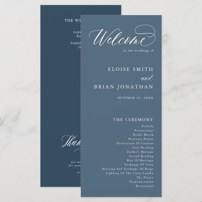 Programme Élégant minimaliste simple Mariage moderne (Devant / Derrière)