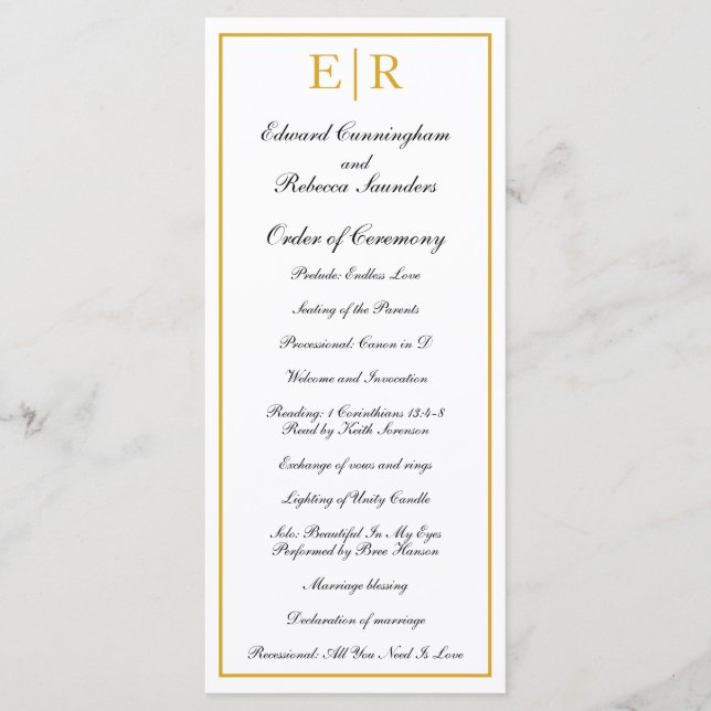 Programme Élégant Monogramme Formel Mariage Or (Devant)