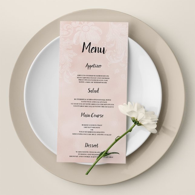 Programme Elégant pêche blanc cadre de dentelle de fleur bla (Elegant peach white flower lace frame Wedding Menu )