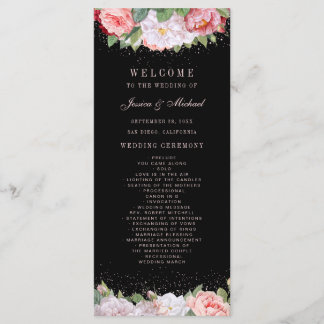 Programme Élégant Rose floral rose Mariage noir