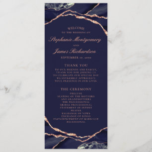 Programme Élégant Rose Gold Feuille de Navy Blue Agate Maria