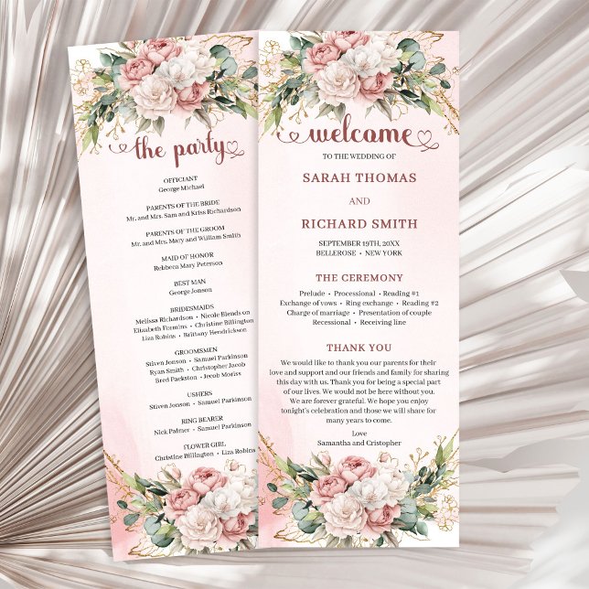 Programme Elegant Rose Gold Floral Eucalyptus Wedding Ceremo (Elegant Rose Gold Floral Eucalyptus Wedding Ceremony Program

)