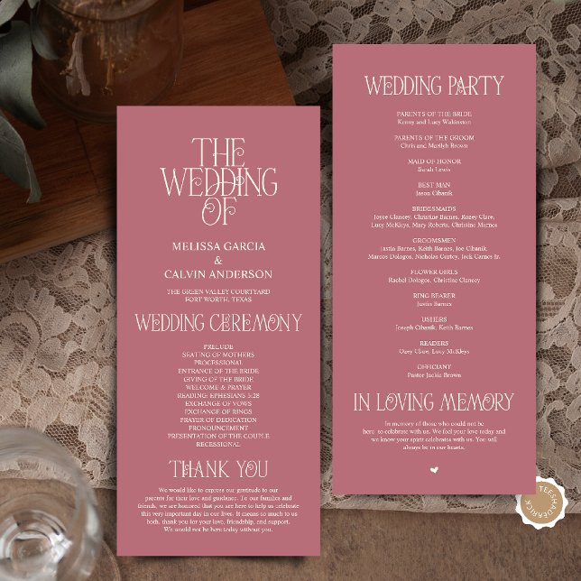 Programme Elegant Rose Gold Typography Wedding Program (Elegant Rose Gold Typography Modern Romantic Wedding Program Card)