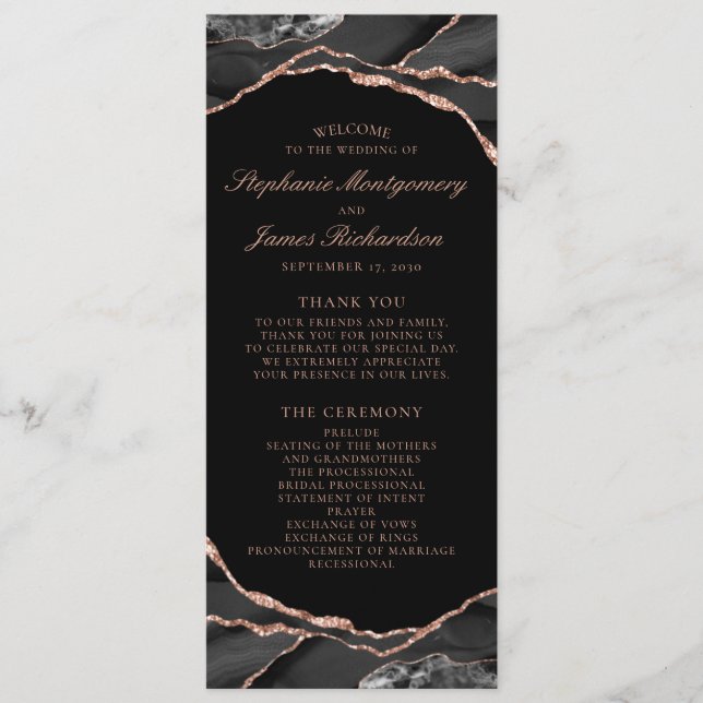 Programme Élégant Rose noir Gold Foil Mariage Agate (Devant)