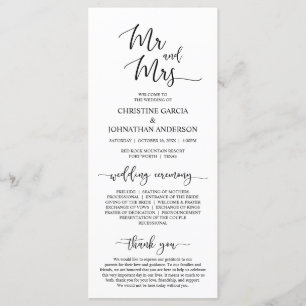 Programme Élégant script noir, M. et Mme, Cérémonie Mariage