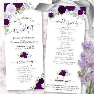 Programme Elégant violet Boho Aquarelle Mariage Floral