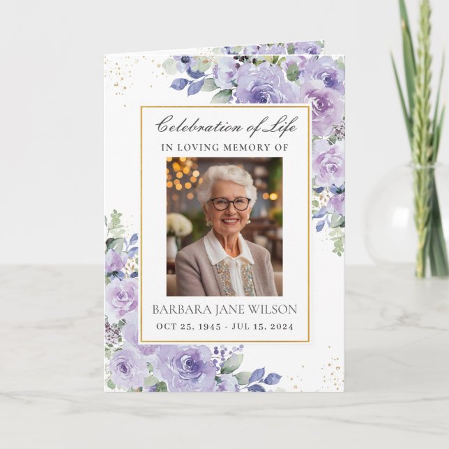 Programme Élégant violet Lilac Floral Photo Funeral Memorial (Devant)