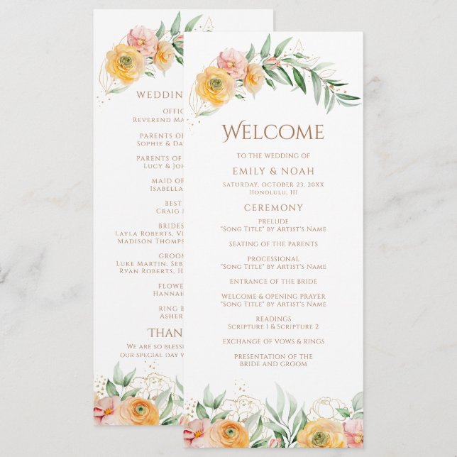 Programme Elégante Aquarelle moderne orange jaune orangé Flo (Devant / Derrière)