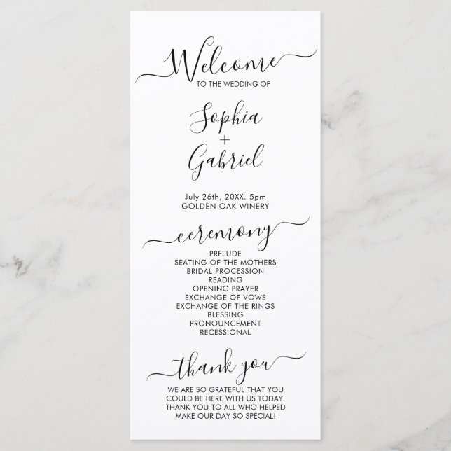 Programme Élégante Calligraphie Chic Script Cérémonie Mariag (Devant)