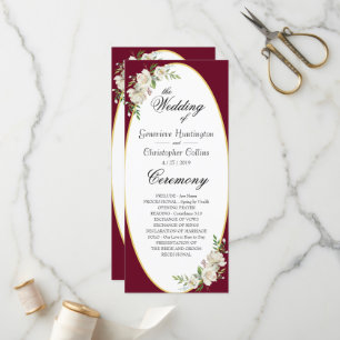 Programme Élégante cérémonie de Mariage floral Boho Burgundy
