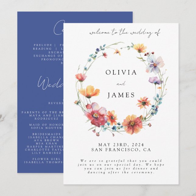 Programme Élégante couronne Fleur sauvage Mariage d'été Bien (Devant / Derrière)