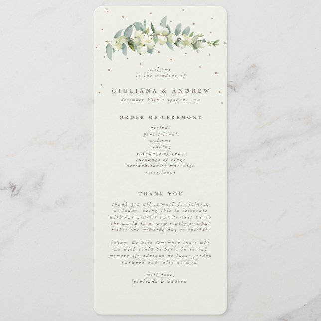 Programme Elégante crème Snowberry+Eucalyptus Mariage de tig (Devant)