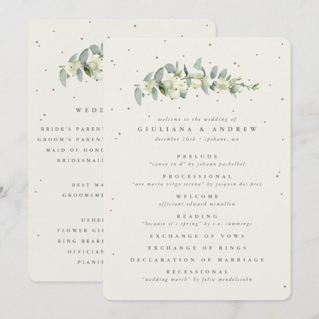 Programme Elégante crème Snowberry+Eucalyptus Mariage de tig (Devant / Derrière)