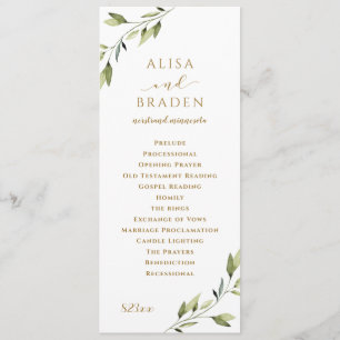 Programme Elégante verdure & or Aquarelle Mariage de feuilla