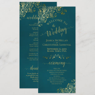 Programme Élégantes Boucles Dorées Ornées sur un Mariage au