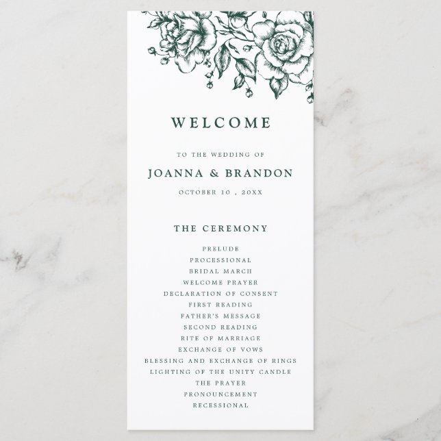 Programme Emerald Greenery Mariage botanique Vintage (Devant)