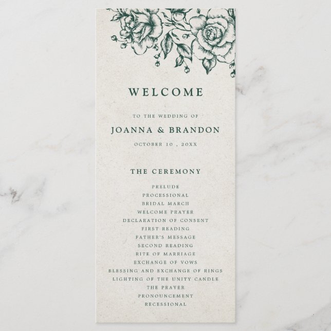 Programme Emerald Greenery Mariage botanique Vintage (Devant)